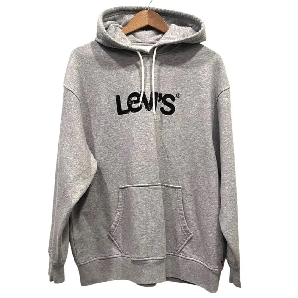 Levi's Men's Gray Graphic Hoodie Sweatshirt Size L Relaxed Fit